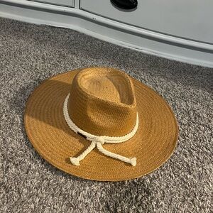 Tan Straw Hat with Cream Rope Band